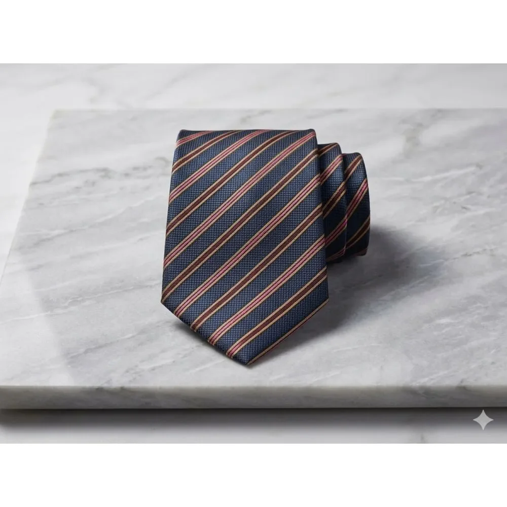 ERMENEGILDO ZEGNA Salmon Blue Diagonal Striped Tie